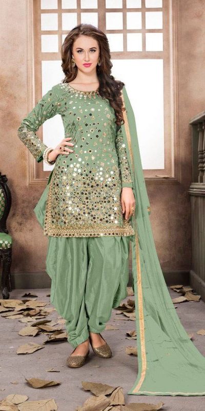 extreme-real-mirror-work-party-wear-olive-green-color-patiyala-suit