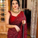 Party Wear Georgette Sequence Work Saree For Women's - Red