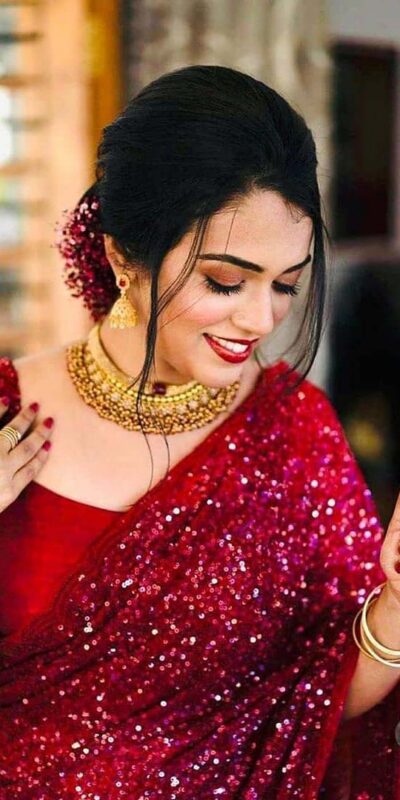 KF 1203 Red Saree Fabrics : Georgette Saree Work : Heavy Sequence Blouse Fabrics : Georgette With Silk Inner Work : Sequence Work Sleeves  | Bollywood Sarees, Designer Sarees, Embroidered Sarees, Party Wear Sarees, Sarees