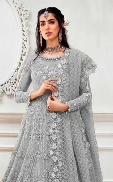 AGF Ramsha R 244 Grey Top :- Heavy Butterfly Net Work :- Embroidery With Multi Work Bottom :- Dull Santoon Wedding, Party, Festive @2249 | Anarkali Suits, Bollywood Anarkali, Creative-Anarkali, Designer Anarkali, Embroidered Anarkali, Party Wear Anarkali