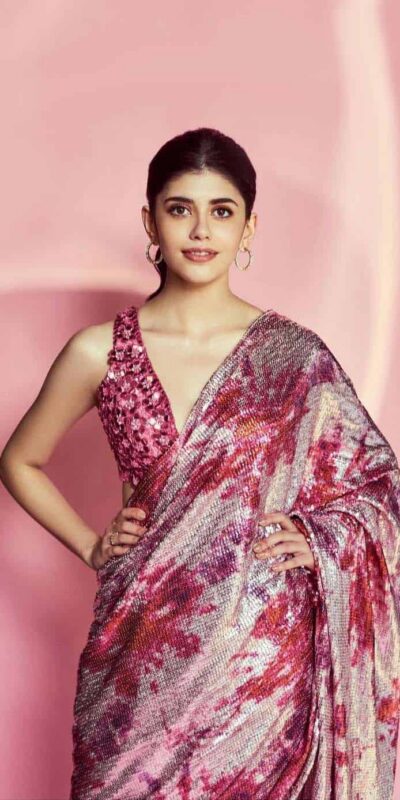 DF3173 Pink Saree : Light Weight Georgette Work : Heavy Digital Print Blouse: Georgette @1499 Sanjana Sanghi Pink Sequence Saree | Bollywood Sarees, Creative Sarees, Designer Sarees, Embroidered Sarees, Party Wear Sarees, Sarees