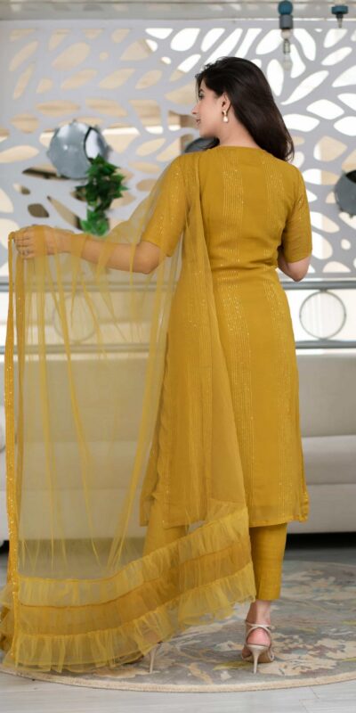 RTCKD 1040 Yellow Top: Heavy Rayon Dupatta: Net Work: Fancy Thread Embroidery Sequence Work Party, Wedding, Festive @1649/- Only | Casual Suits, Creative suits, Designer Suits, Party Wear Suits, Salwar suit, Straight Suits