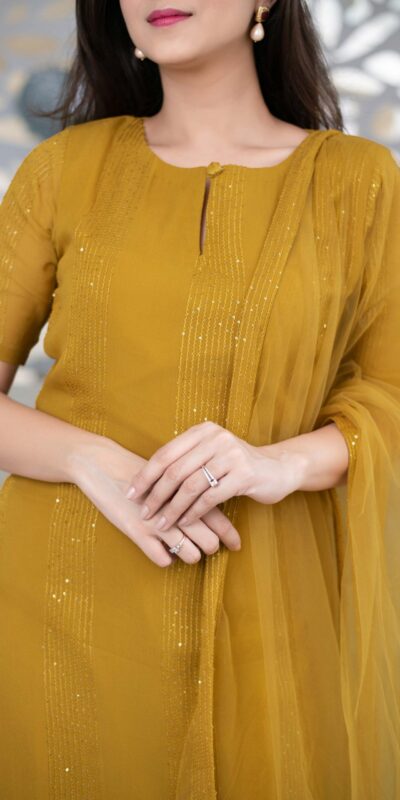 RTCKD 1040 Yellow Top: Heavy Rayon Dupatta: Net Work: Fancy Thread Embroidery Sequence Work Party, Wedding, Festive @1649/- Only | Casual Suits, Creative suits, Designer Suits, Party Wear Suits, Salwar suit, Straight Suits