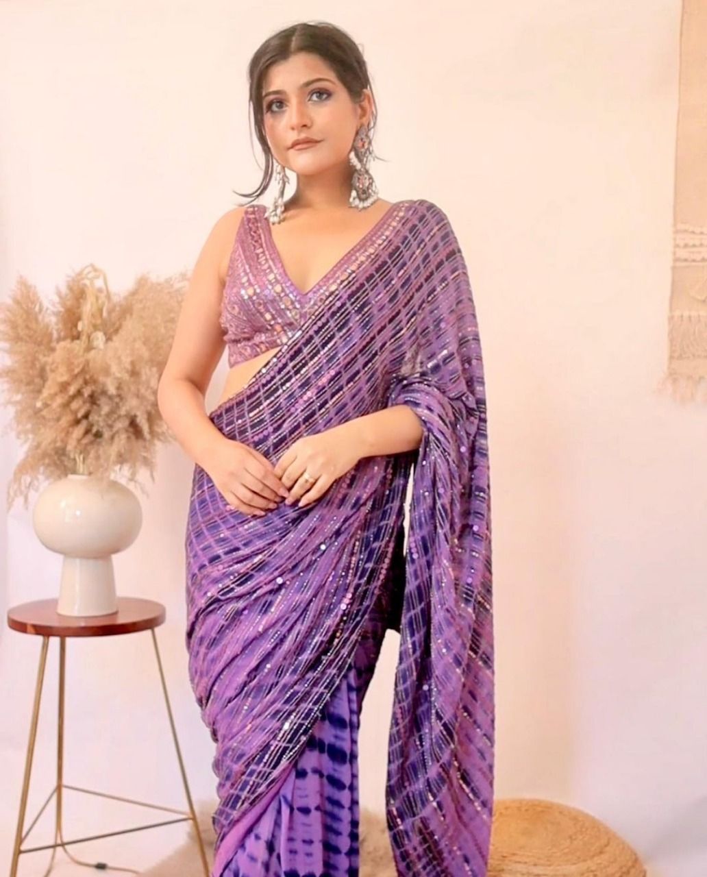 LG 1329 Purple Saree : Georgette Blouse :Taffeta Silk Double Sequence Embroidery Work With Real Mirror Hand Work Party, Wedding,@2149/- Only | Bollywood Sarees, Creative Sarees, Designer Sarees, Embroidered Sarees, Ethnic Saree, Modern Digital sarees, Party Wear Sarees, Sarees
