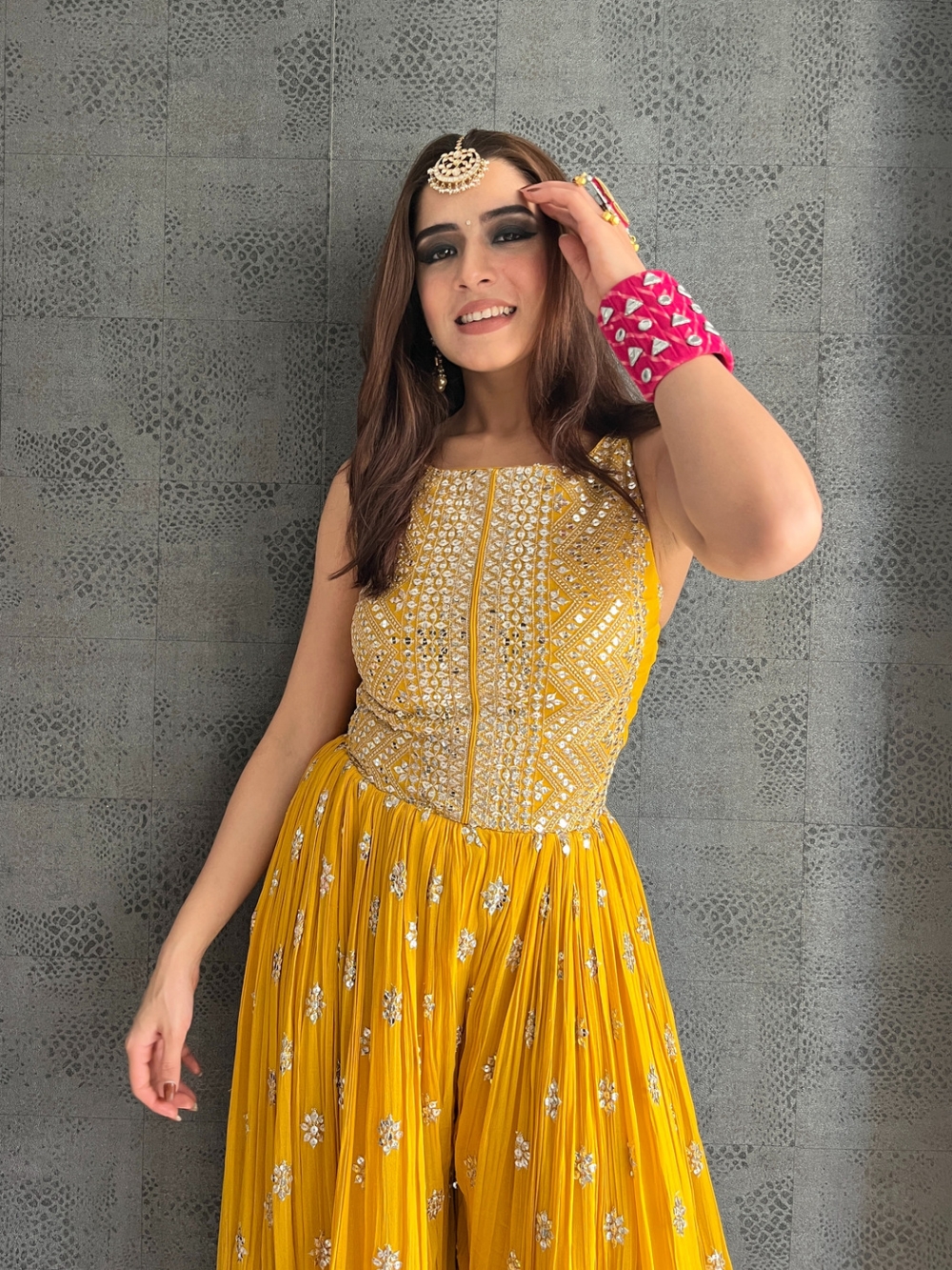 NSR 555 Yellow Jumpsuit : Heavy Faux Georgette Work : Heavy Embroidery With Sequin Work Flair : Each Leg 1.5 M Casual, Party @1699/- | Jump Suits, Casual Suits, Creative suits, Designer Suits, Palazzo Suits, Party Wear Suits, Salwar suit, Straight Suits