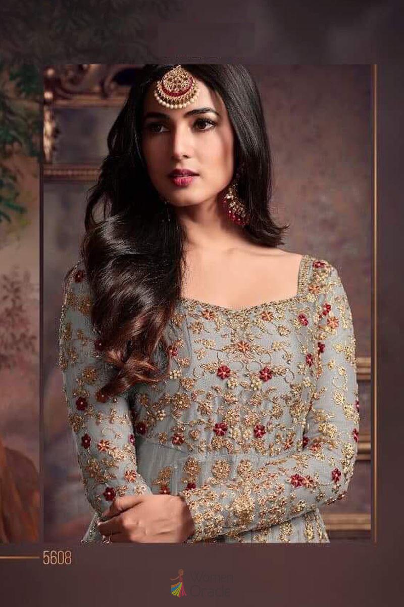 Maisha 5608 Off White Top : Heavy Net Work : Heavy Embroidery Coding With Diamond Work Bottom : Santoon Wedding, Party, Festive @3299/- | Anarkali Suits, Bollywood Anarkali, Creative-Anarkali, Designer Anarkali, Embroidered Anarkali, Party Wear Anarkali