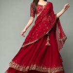 KF 1330 Red Lehenga : Georgette Blouse : Georgette Work : Sequence Embroidery Work With 2 Layer Ruffle Wedding, Party, Festive @2049/- Only | Creative Lehenga, Bollywood Lehenga, Designer Lehenga, Embroidered Lehenga, Lehenga, Party Wear Lehenga