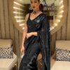 Stunning Black Color Fancy Sequence Work Party Wear Sarees