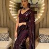 Stunning Purple Color Fancy Sequence Work Party Wear Sarees