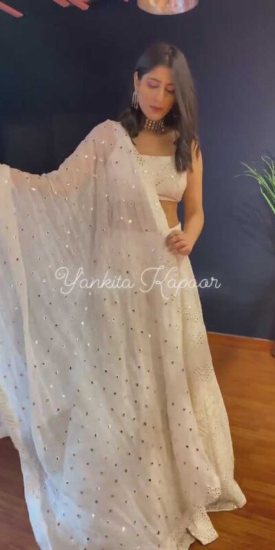 RTC 6221 White Lehenga : Georgette Work : Heavy Embroidery With Sequence Work Blouse : Georgette Party, Festive, Events Etc.@1999/- Only | Bollywood Lehenga, Creative Lehenga, Designer Lehenga, Embroidered Lehenga, Lehenga, Party Wear Lehenga