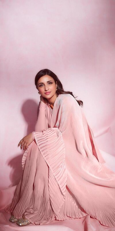 SN 704 Peach Saree : Japan Satin Silk Work : Fancy Pleating Work Casual, Party Wear, Wedding Parineeti Chopra In Peach @1399/- | Bollywood Sarees, Creative Sarees, Designer Sarees, Embroidered Sarees, Ethnic Saree, Modern Digital sarees, Party Wear Sarees, Sarees