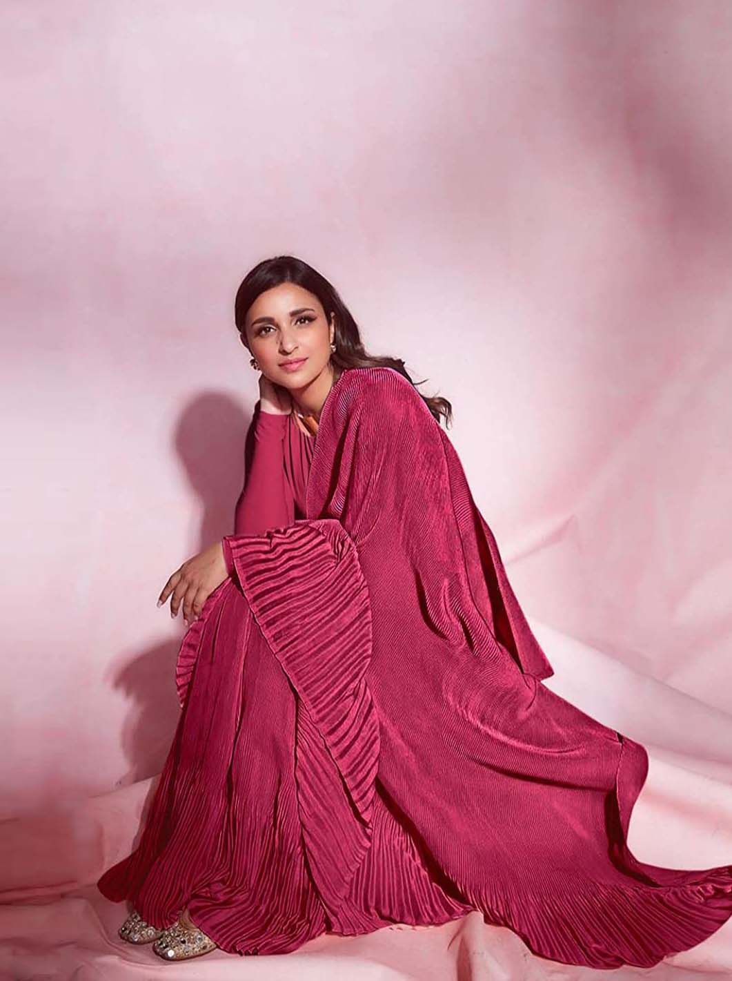 BT 1083 Red Saree : Premium Chinon Silk Work : Pleating Work Casual, Party Wear, Wedding Parineeti Chopra Pleated Saree @1499/- | Bollywood Sarees, Creative Sarees, Designer Sarees, Embroidered Sarees, Party Wear Sarees, Sarees