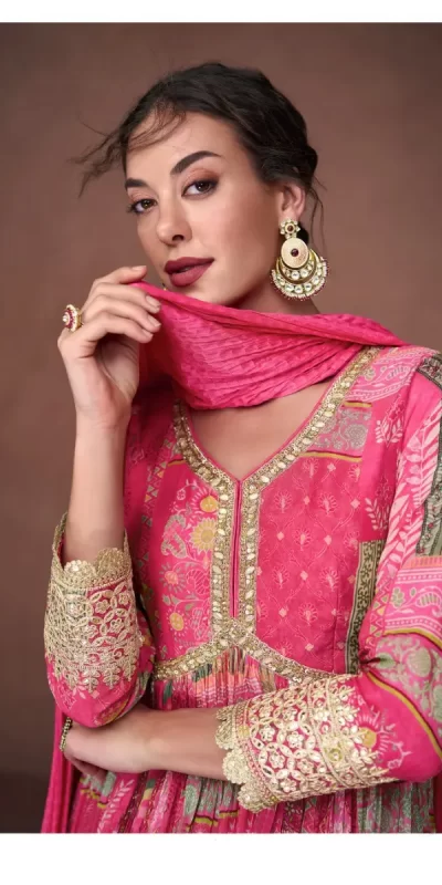 FC 5303 Sayuri Red Premium Organza Print Silk with Emb.Work : Embroidery And Sequence Work Classic Anarkali Suit Wedding, Party, Festive @2499/- Only | Anarkali Suits, Bollywood Anarkali, Creative-Anarkali, Designer Anarkali, Embroidered Anarkali, Party Wear Anarkali