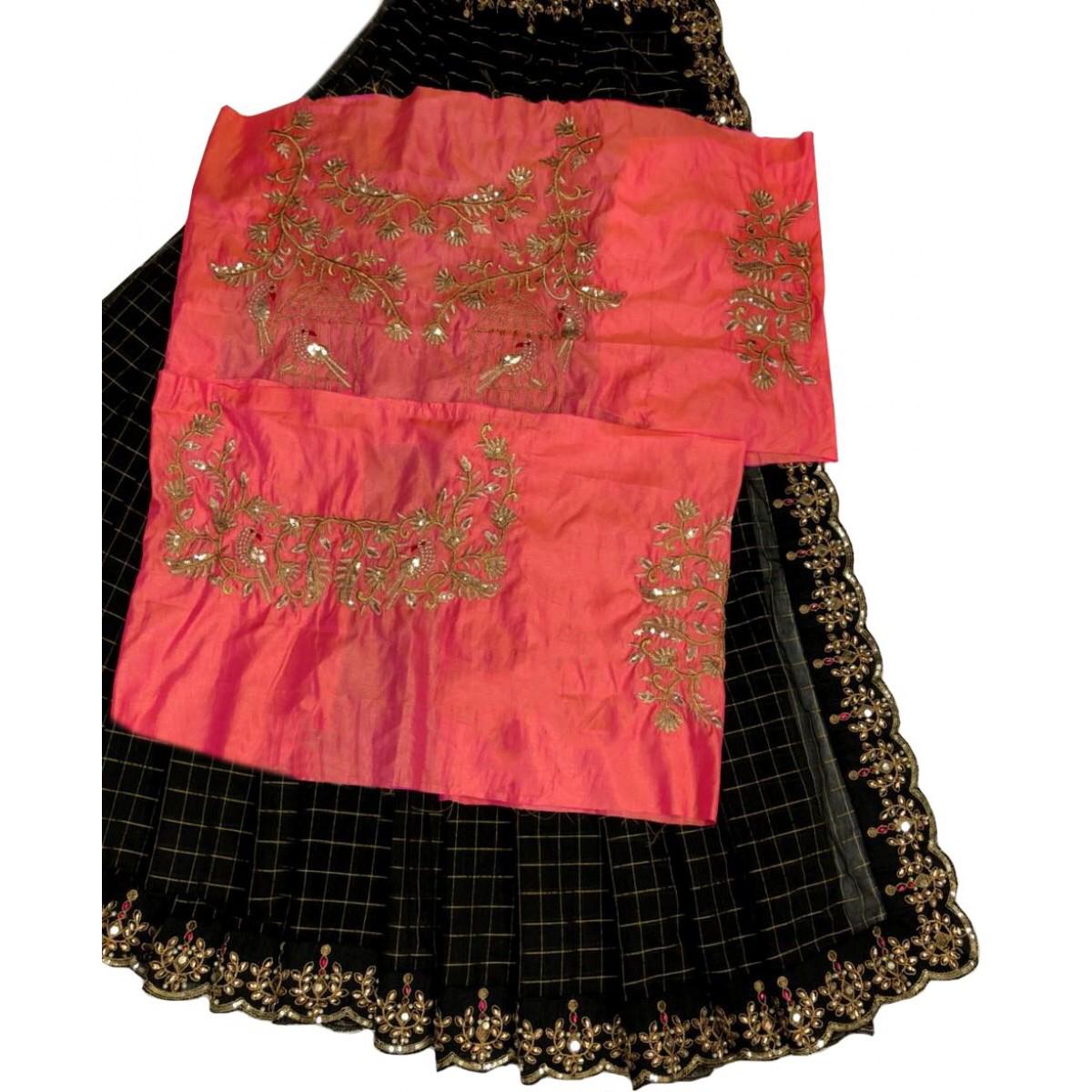 JR BLACK CHEXColor: BlackFabrics: Chanderi Cotton Chex Blouse Fabrics: Sana Silk With beautiful Figure Work Work: Fancy Embroidery Work With Pearl Work | Bollywood Sarees, Boutique Collection, Designer Sarees, Embroidered Sarees, Party Wear Sarees, Saree Materials, Sarees