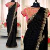 Black Color Heavy Chanderi Cotton Embroidered With Pearl Work Saree