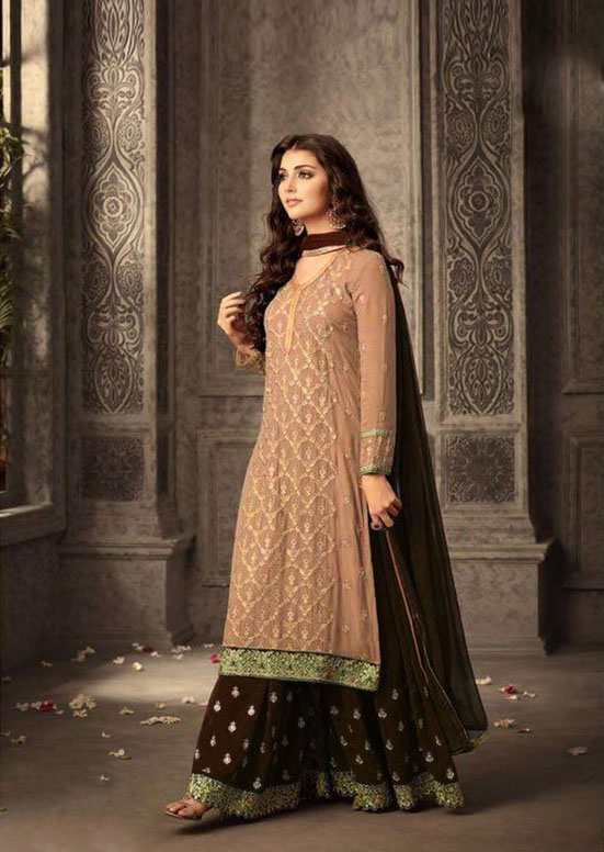 MOHINI 47001 PEACH-BRWON Color: Peach-Brown Fabrics: Top :- Faux Georgette Embroidery And Stone Work Dupatta:- Nazmin Embroidery Work Lace | Casual Suits, Creative suits, Designer Suits, Palazzo Suits, Party Wear Suits, Salwar suit, Straight Suits