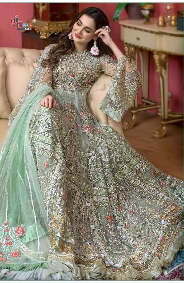 Attractive Green Color Heavy Net with sequence And Embroidery With stone work Anarkali Suit