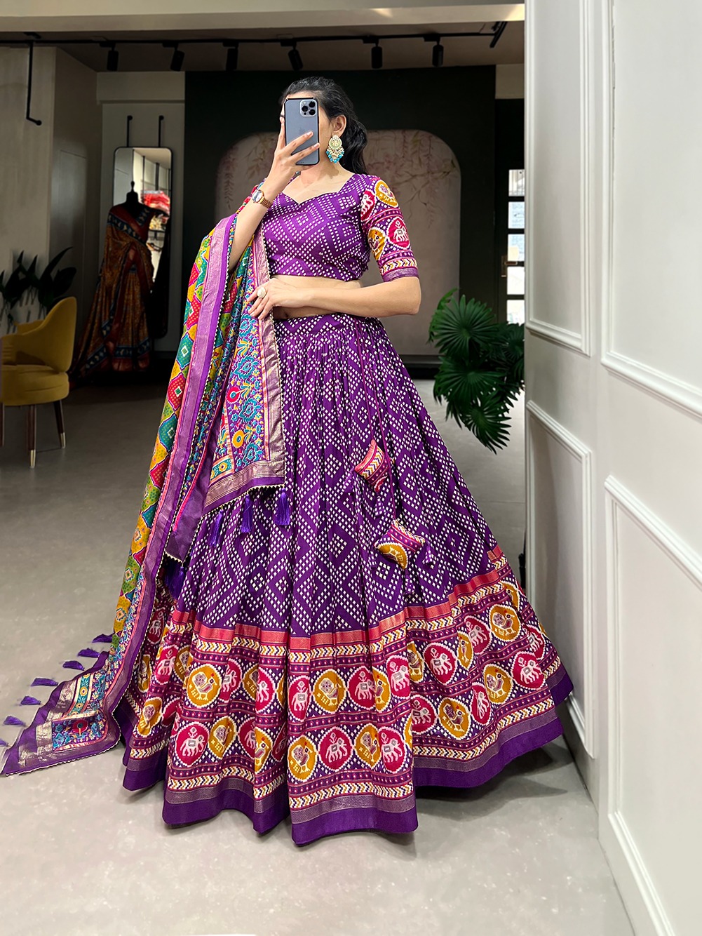 LNB1687 Purple Color Lehenga : Tussar Silk Blouse : Patola Print Work : Foil Work Traditional Wear, Festive, Wedding, Events @2799/- | Bollywood Lehenga, Creative Lehenga, Designer Lehenga, Embroidered Lehenga, Lehenga, Party Wear Lehenga