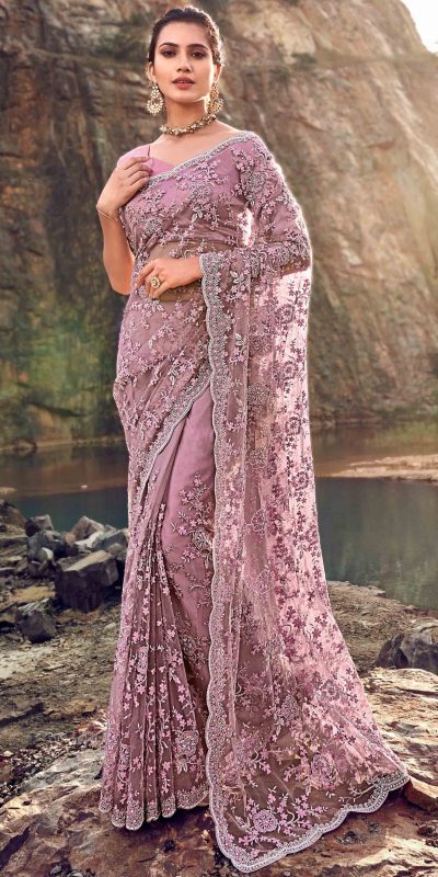 Aglow Pink Color Party Wear Heavy Sequence Work Gown
