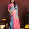 Adorable Blue Color Lichi Silk Gold And Silver Zari Weaving Saree