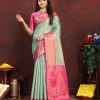 Adorable Green Color Lichi Silk Gold & Silver Zari Weaving Saree