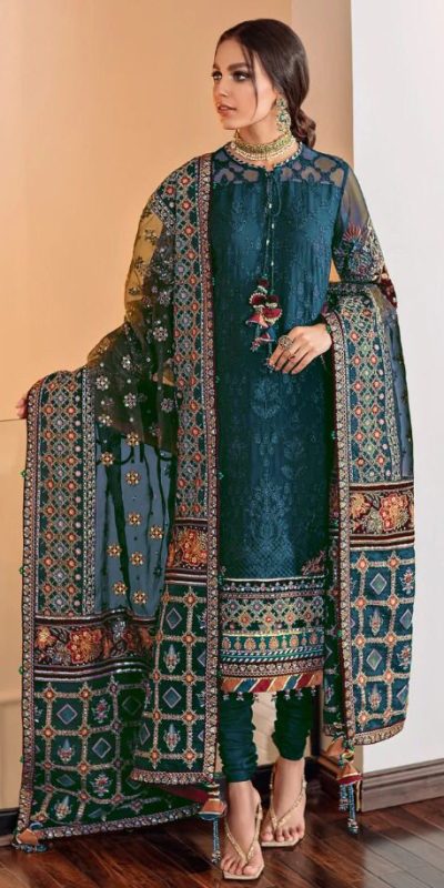 Aglow Royal Blue Color Georgette Embroidery Stone Work Sharara Suit