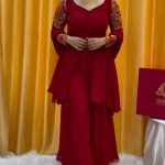 Amazing Red Color Faux Georgette thread Sequence Work Sharara Suit