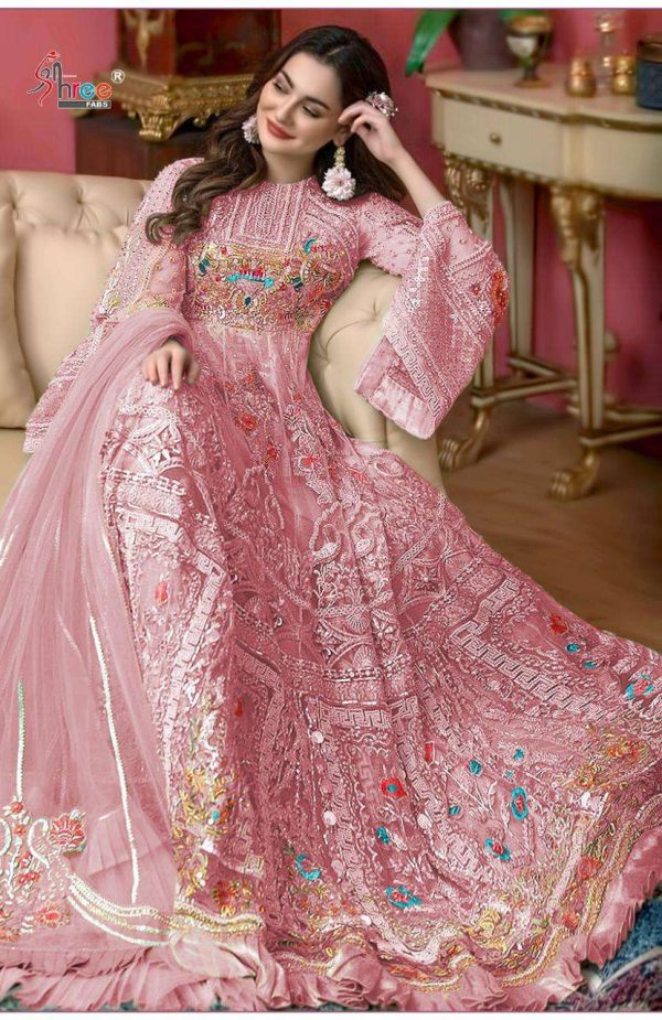 Attractive Pink Color Heavy Net with sequence And Embroidery With stone work Anarkali Suit