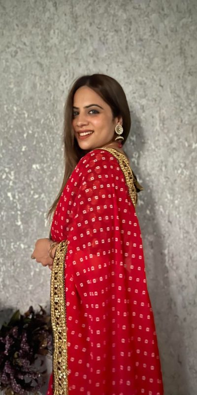 Brilliant Red Color Printed Georgette With Sequence Embroidery Lace Saree