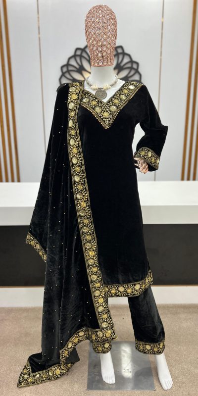 Aurora Black Color Velvet Heavy Embroidery Work Salwar Suit