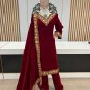Aurora Maroon Color Heavy Viscose Velvet With Embroidery Sequence Work Salwar Suit