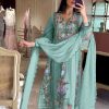 Awesome Peacock Blue Color Georgette Embroidery Salwar Suit