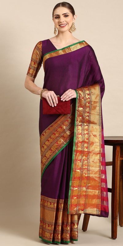 Brilliant Maroon Color Narayan Pet Zari Weaving Work Saree