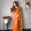 Brilliant Orange Color Printed Georgette With Sequence Embroidery Lace Saree