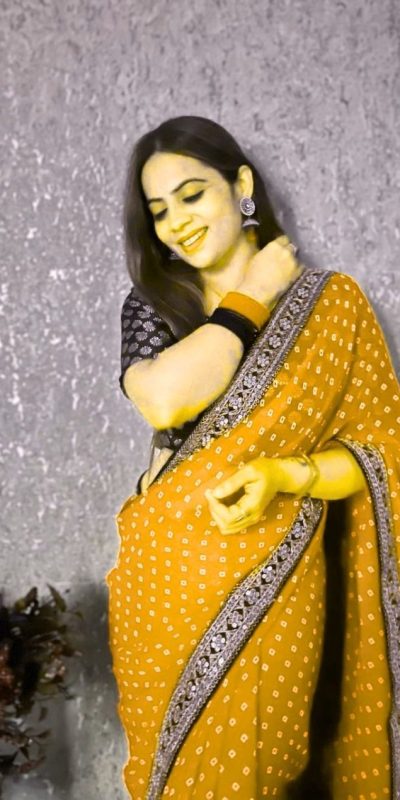 Brilliant Yellow Color Printed Georgette With Sequence Embroidery Lace Saree