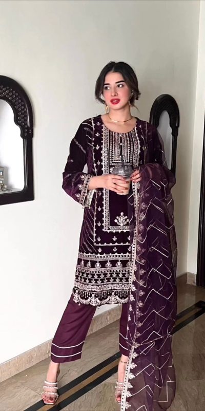 Charming Maroon Color Velvet Heavy Embroidery Work Salwar Suit