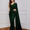 Classic Bottle Green Georgette Embroidery Sequins Work Saree