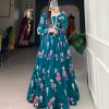 Classic Pine Green Color Exquisite Floral Georgette Printed Gown