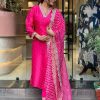 Classic Pink Color Heavy Modal Silk Embroidery work Kurti