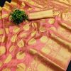 Classic Pink Color Pure Organza Gold Zari Weaving Silk Saree