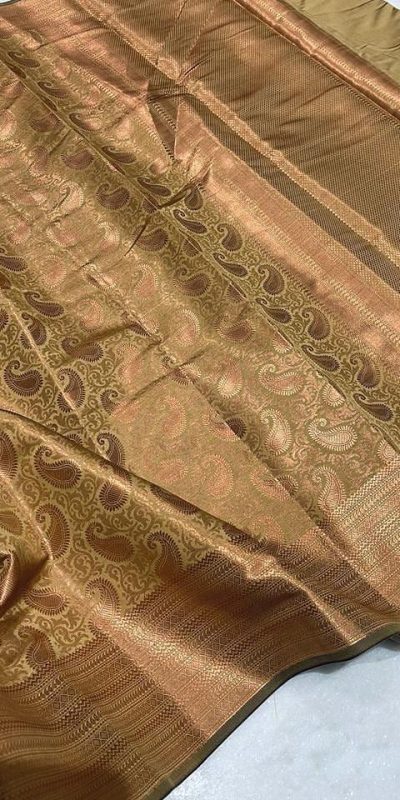 Dazzling Golden Color Soft Lichi Silk Border And Rich Pallu Saree