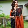 Decorative Black Color Soft Lilan Slab Weaving Work Fancy Saree