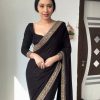 Dreamy Black Color Heavy Velvet with Lace work. Sequence Designer Saree