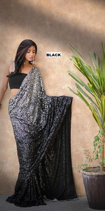 Black Heavy 60 Gram Georgette Sequins Saree