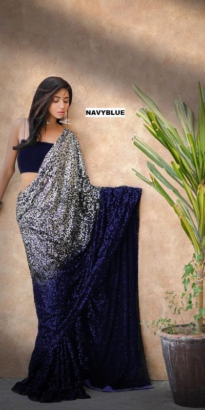 Navy Blue Heavy 60 Gram Georgette Saree