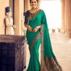 Exemplary Rama Green Color Georgette Beautiful Lace Saree
