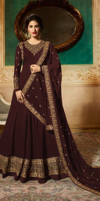 Marvelous Brown Georgette Designer Embroidered Anarkali Suit