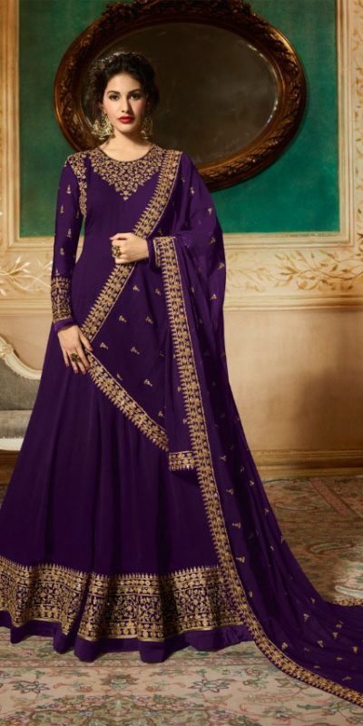 Marvelous Voilet Georgette Designer Embroidered Anarkali Suit