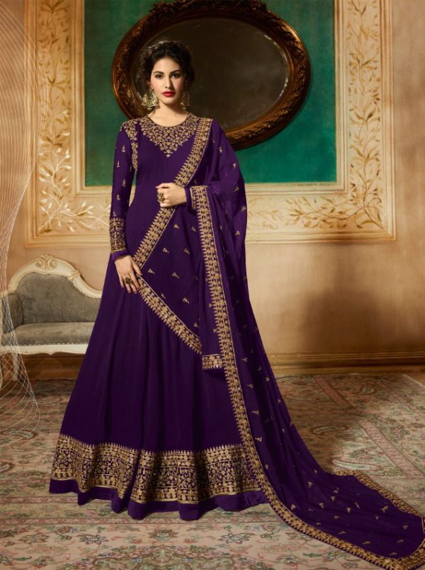 Marvelous Voilet Georgette Designer Embroidered Anarkali Suit