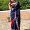 Hypnotic Navy Blue Color Georgette With Embroidery Work Saree